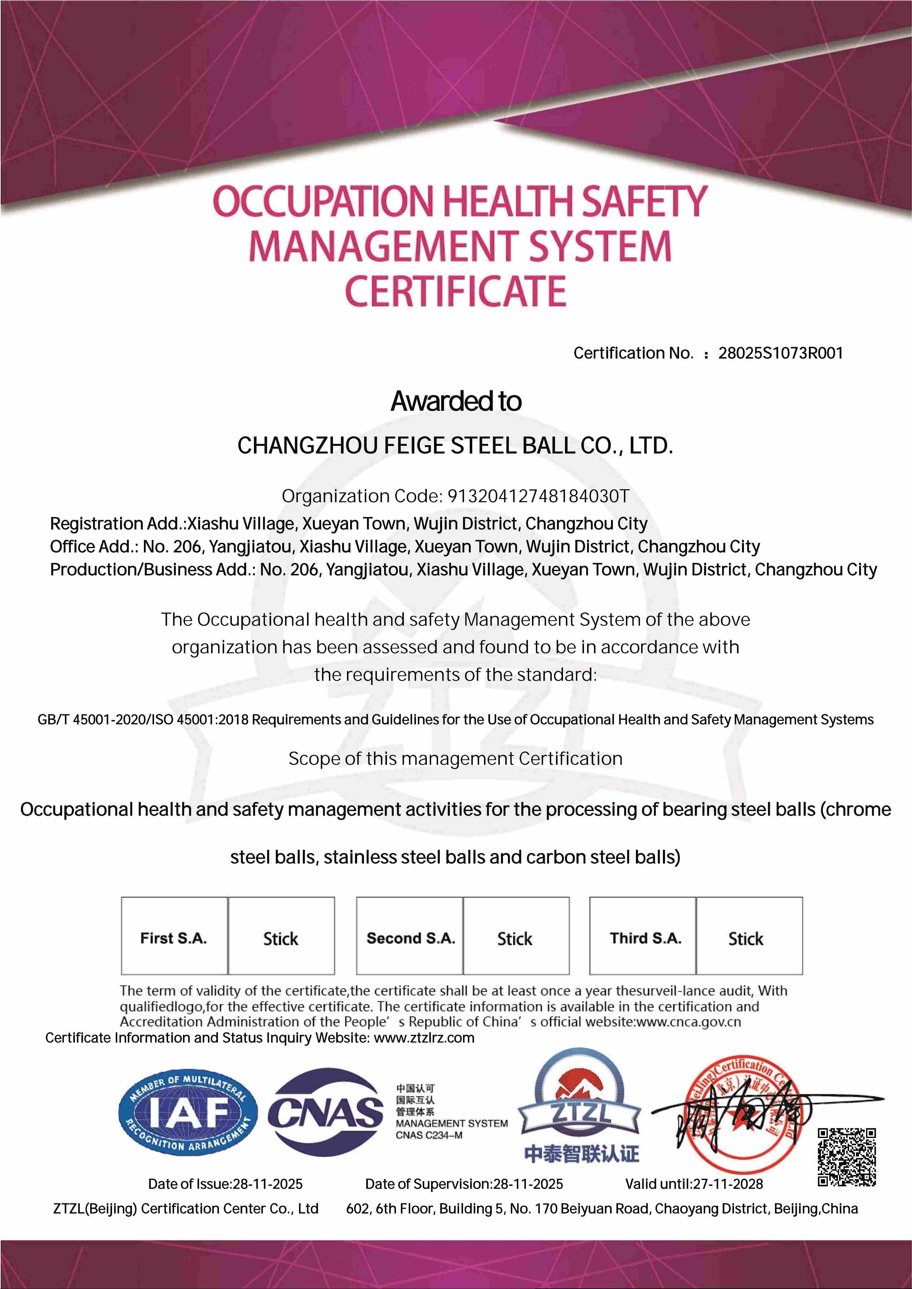 Occupation Health Safety Manager
